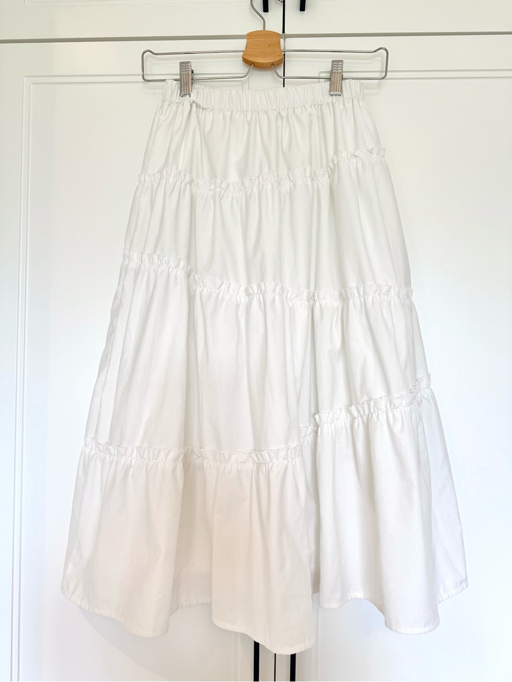 White Cotton Tiered Midi Skirt with Lining - Picture 1 of 8